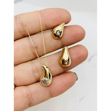 14k gold earrings and/or necklace Tear drop - Cadena y/o aretes en oro 14 kilate