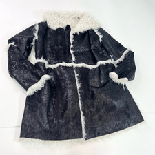 Elan Coat Womens Medium Black & White Solid Faux Fur Long-sleeve Swing Coat