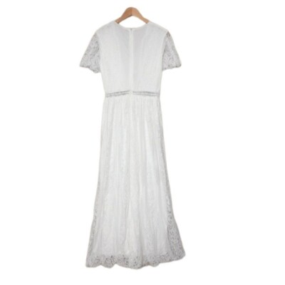 short sleeve crochet maxi dress WOMEN'S SHORT SLEEVE V-NECK HIGH-LOW CROCHET MAXI DRESS   Wholesalefashiontrends.com