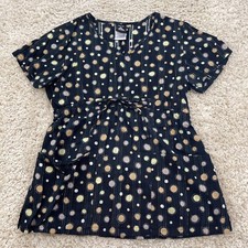 Cherokee womens size XS short sleeve scrub top polka dot black tie front