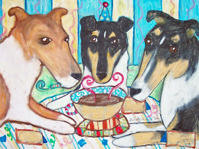 Smooth COLLIE Birthday Party Dog Art Print 8.5 x 11 Signed by Artist KSams