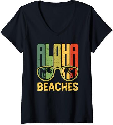 Aloha Beaches Hawaii For Summer Vacation Gift Ladies' V-Neck Tshirt