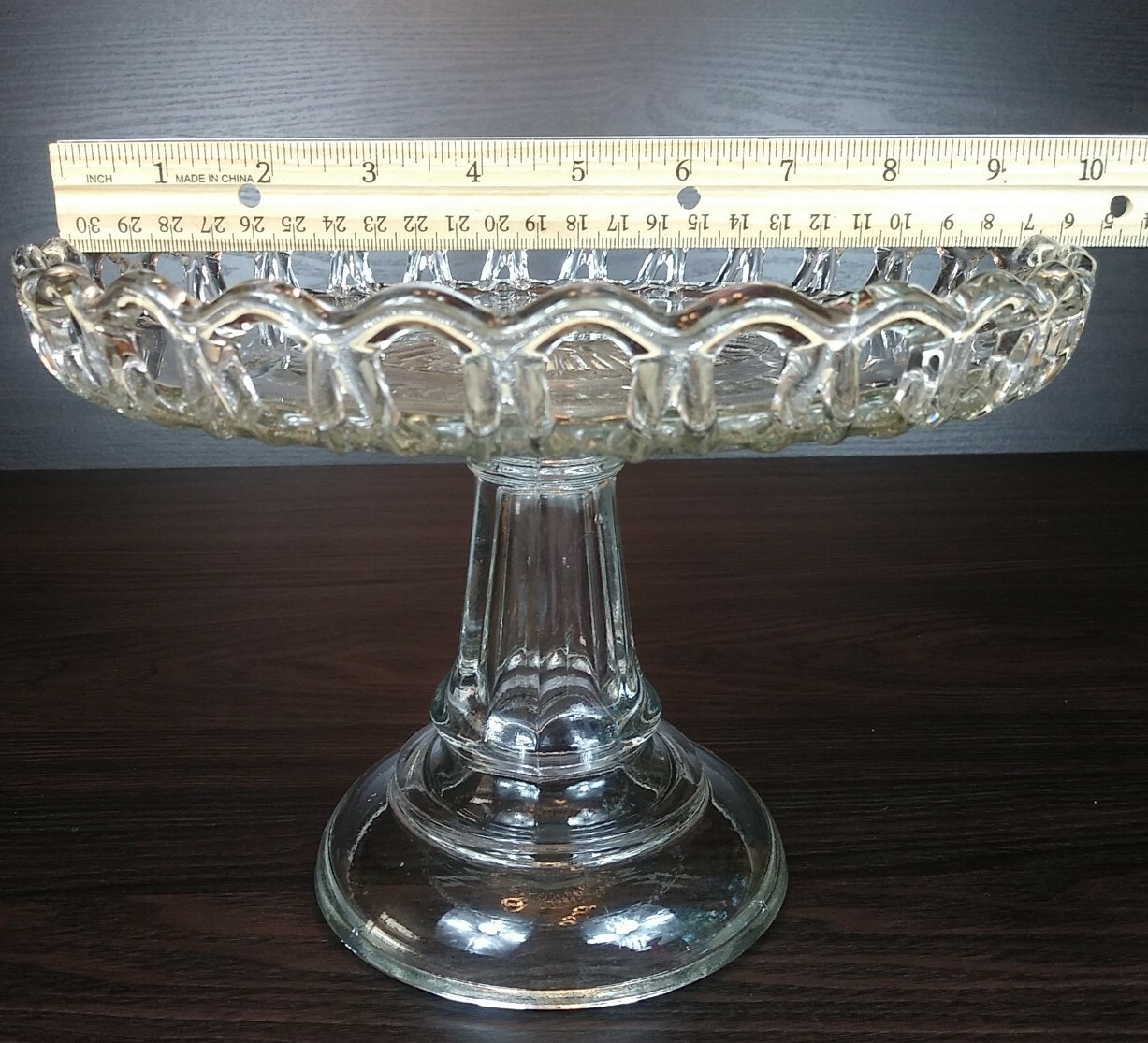 Vintage CoOperative Flint Glass Lace Edge Clear Glass Cake