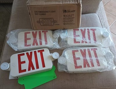 LED Exit Sign 4 Pack Emergency Red Green Light w/ Adjustable LED, AC & Battery