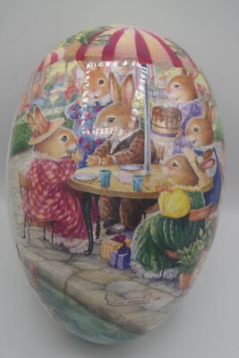 GERMANY EASTER HUGE EGG PAPER MACHE 9'' CANDY CONTAINER SUSAN WHEELER