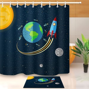 Waterproof Orbiting Satellites And Rocket Shower Curtain Bathroom Decor Bath Mat Ebay