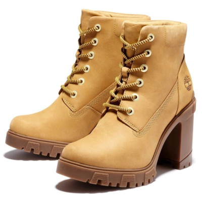 Timberland Women's Lana Point 6'' Inch Lace Up Heel Bootie Wheat Leather Size 8.5