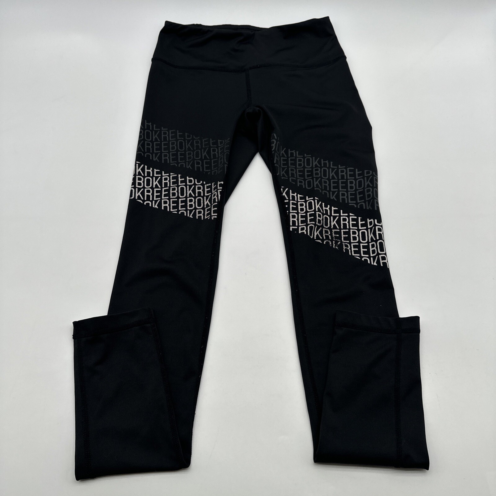 Reebok Leggings Women XS Black Graphic Print Logo …#19569