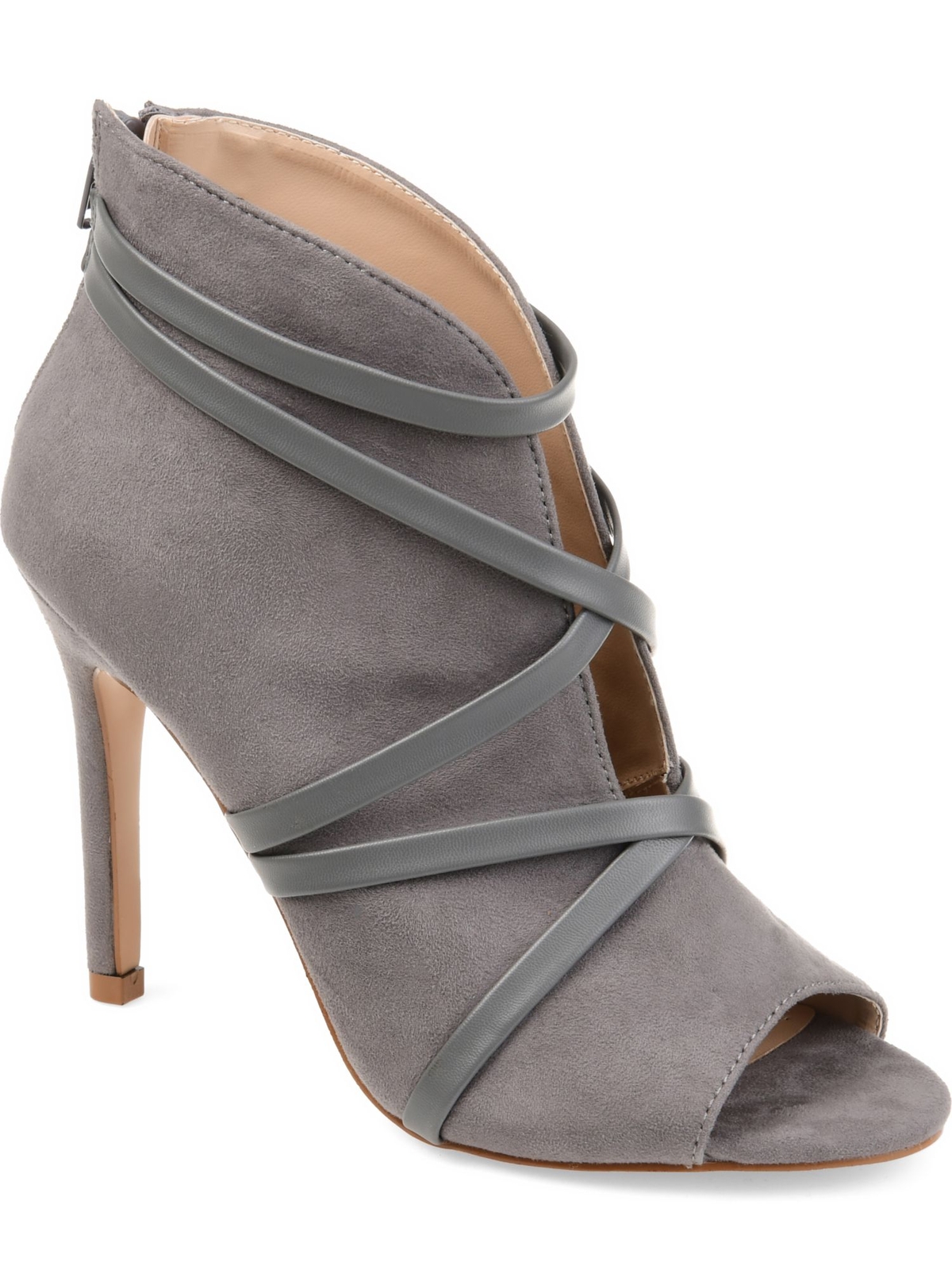 JOURNEE COLLECTION Womens Gray Strappy Samara Stiletto Zip-Up Booties 7.5 M