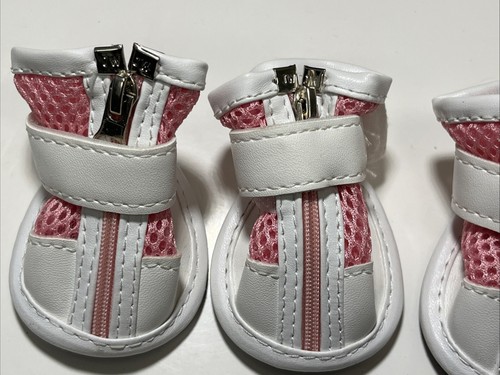 Zunea Rosa e Bianco Zip Up Cane Piccolo Cucciolo Scarpe Protezione Zampe Yorkie Taglia 3. - Foto 3 di 6