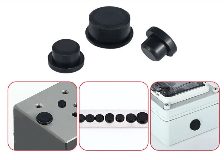 Schwarz 3mm ~ 15mm Massiv Rund Silikon Gummistopfen Dichtung Ende KappenStopper - Bild 3 von 4