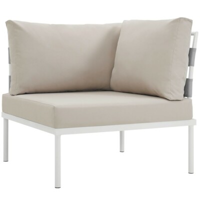 Modway Harmony Outdoor Aluminum Corner Sofa, White/Beige -EEI-2601-WHI-BEI