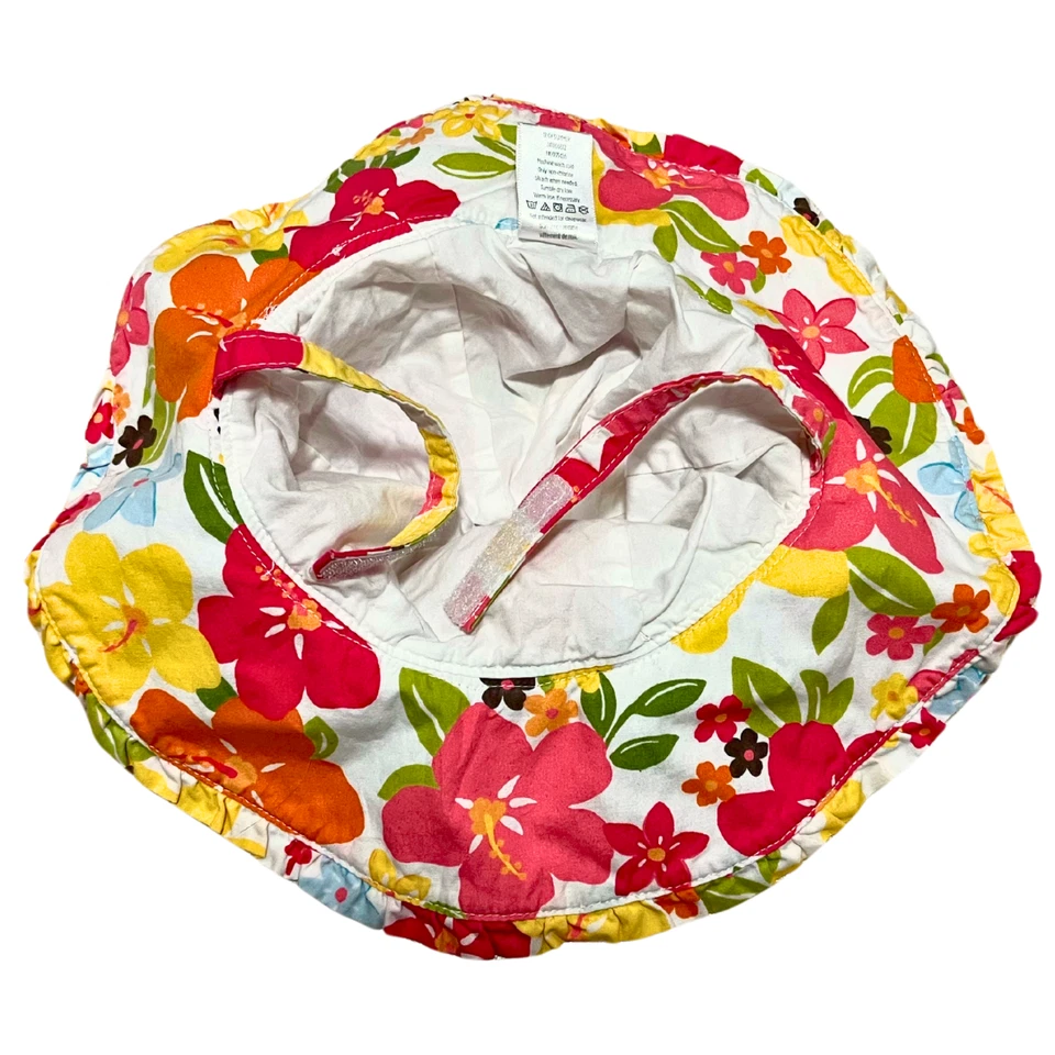 Chapéu de sol tropical infantil Gymboree 4T-5T floral hibisco colorido praia aba larga - Imagem 3 de 4