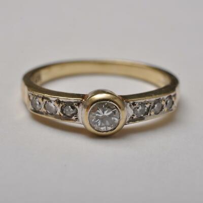 Handgearbeiteter Vintage Diamant Ring, 0,12ct Brillant, 14 Karat GG, RG 50