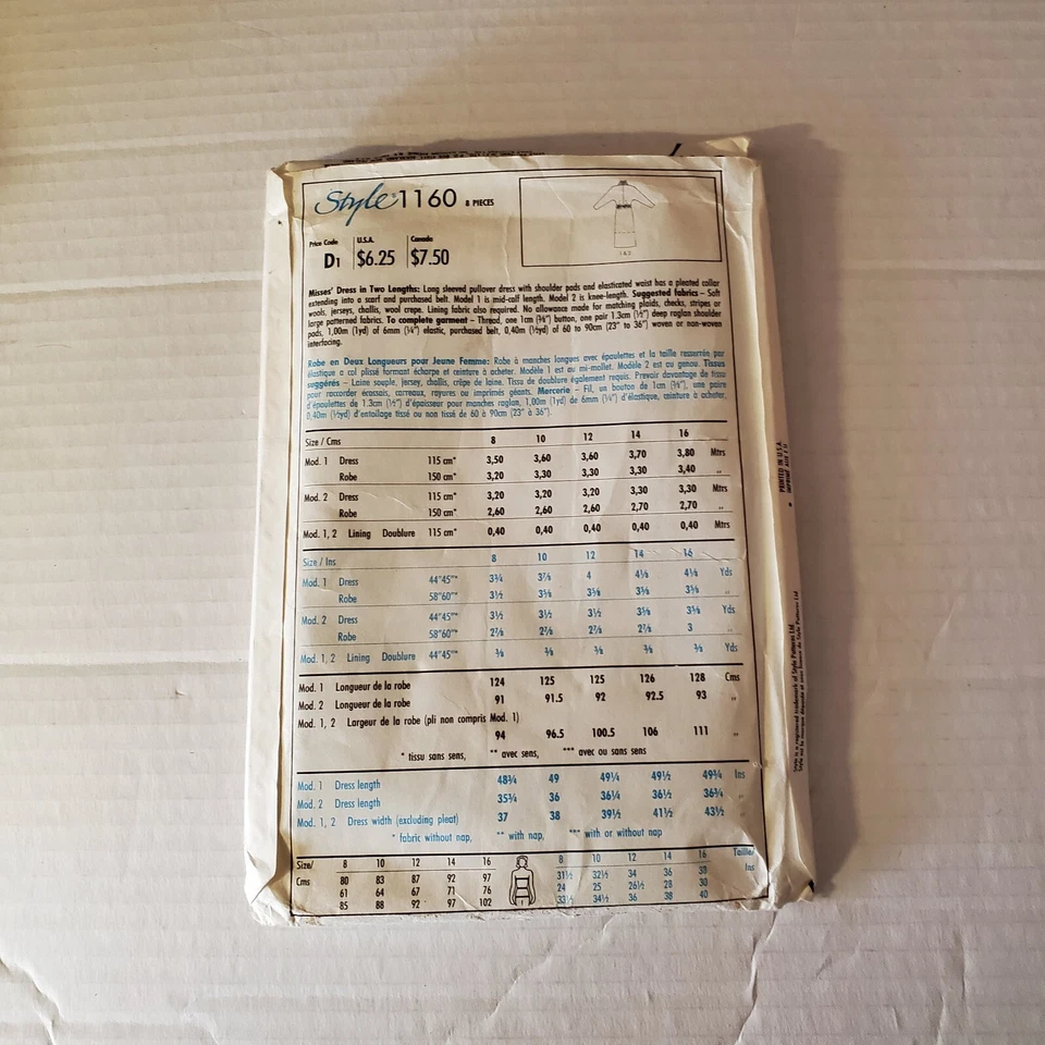 Vintage Style Sewing Pattern 1160 Alfred Sung Misses' Dress - Uncut - Image 2 of 2