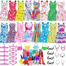 42PCS Barbie Clothes Doll Fashion Wear Clothing outfits Dress up Gown Shoes Lot