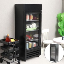 Mini Dollhouse Miniature Refrigerator Model 1 12 Scale Wooden Fridge Black 