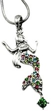 Little Mermaid Pendant Necklace Multicolor Crystals Silver Plated Gift Boxed