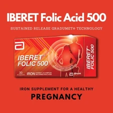 Abbott Iberet Folic 500 30'S - Supplement Iron Vitamin C B For Anemia Pregnancy