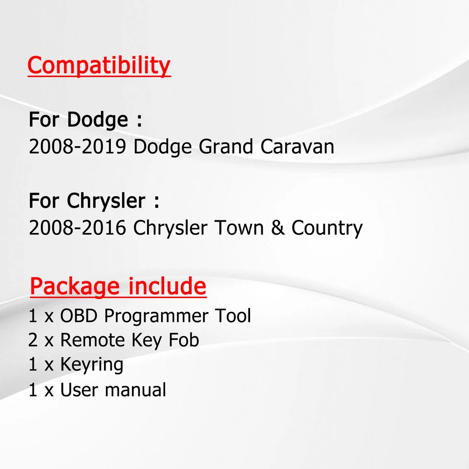 Programa de 2 llaveros remotos para Dodge Grand Caravan Chrysler Town&Country 2008-2019 Foto 2 de 4