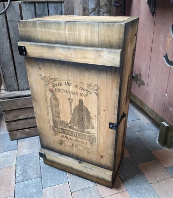 BARSCHRANK FRACHTKISTE JACK THE RIPPER GIN KISTE VINTAGE MINIBAR BAR HOLZ 74cm H