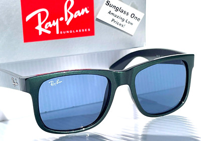 NEW Ray Ban JUSTIN Green Metallic on Black Frame Dark Blue Lens Sunglass RB4165