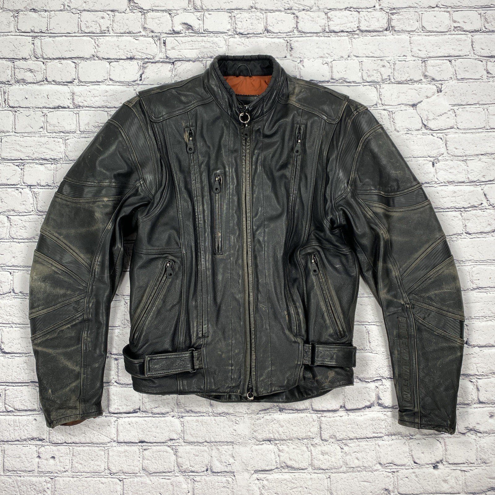 Harley Davidson Men’s L FXRG Heavy Leather Motorcycle Riding Jacket Armor READ