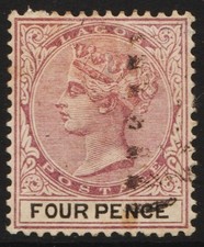 Lagos Nigeria 1887 - SG 33, 4d, dull mauve & black  - QV - Used