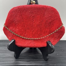 Vintage Red Beaded Evening Badge 5  X7.5  Made By Richere
