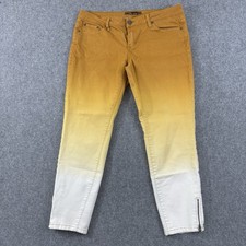 prAna Jett Organic Cotton Stretch Skinny Cropped Jeans Gold Ombre Zip Size 10