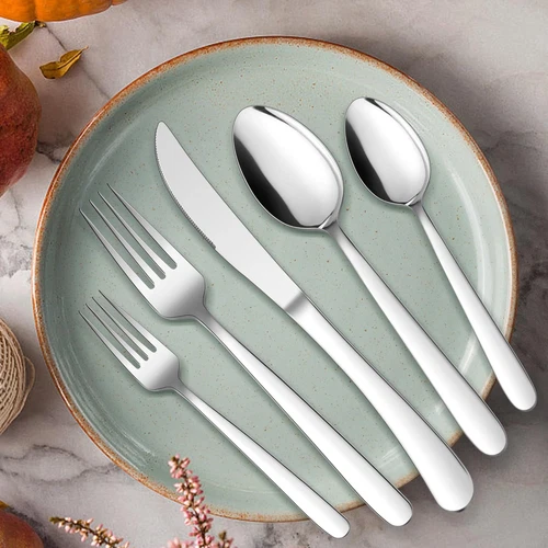40 Piece Heavy Duty Silverware Set for 8,  Stainless Steel Flatware, Safe