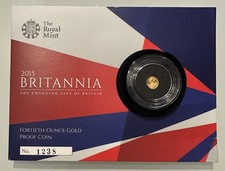 Royal Mint Britannia 2015 1/40oz 999.9 Fine Gold Proof Coin - In Assay & Capsule
