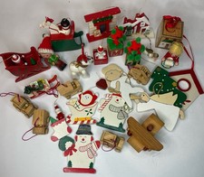 Mixed Lot 25 Vintage Wooden Christmas Ornaments