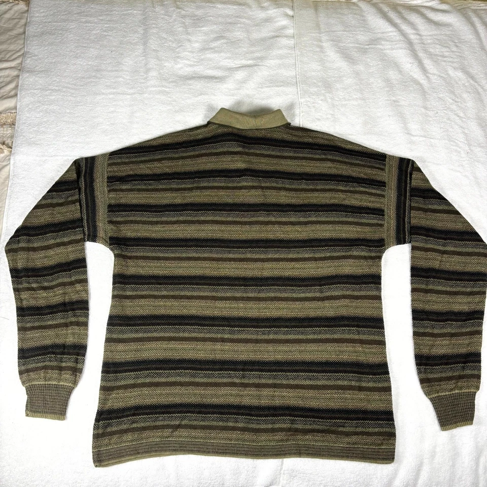 Suéter Polo Bachrach Vintage Hombres XL Verde Oliva Rayas Lana Tejido Manga Acanalada Foto 2 de 4