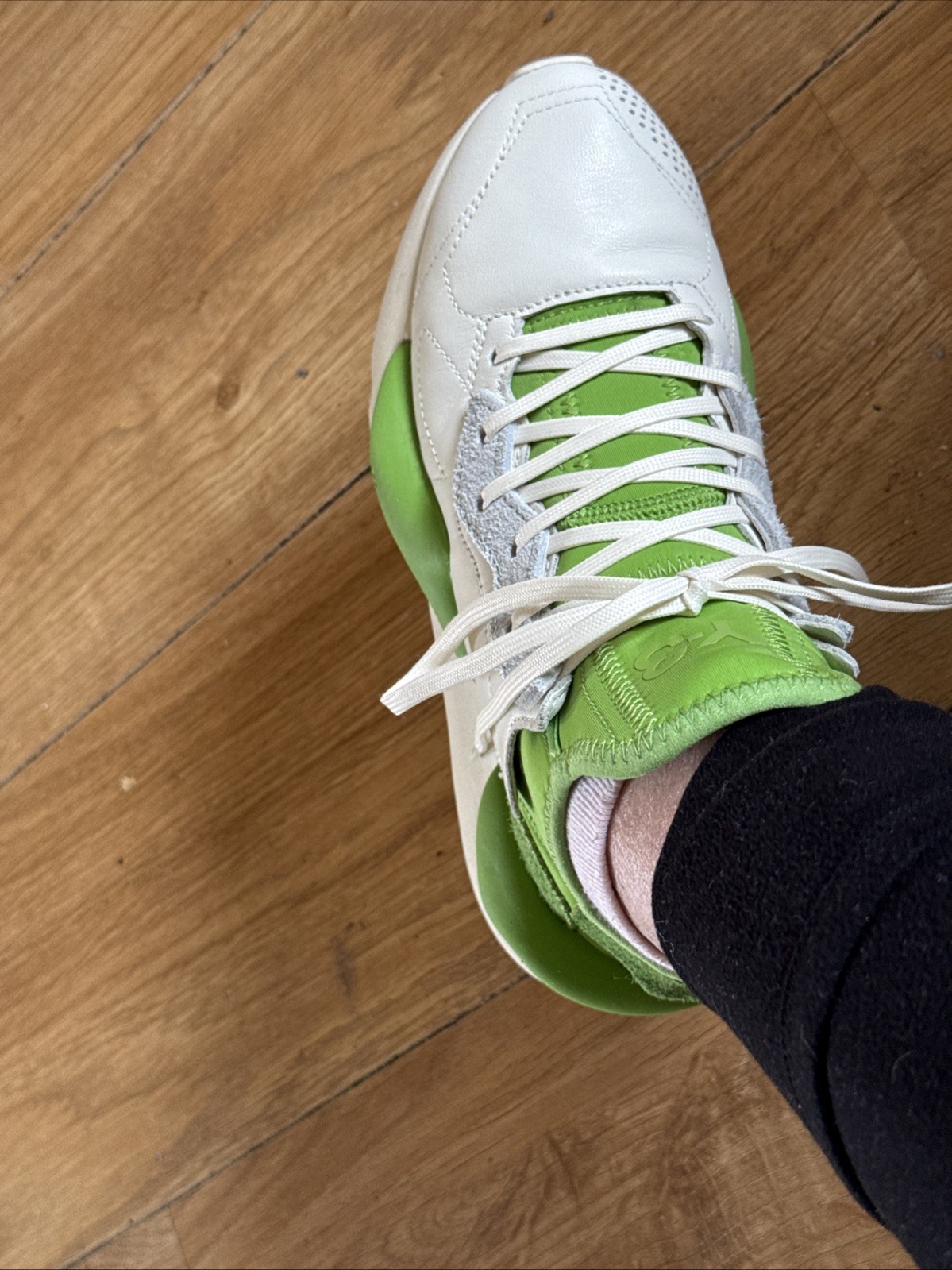 Ladies Y3 Trainers Nappa Leather Size 4 Off White and Lime Green Brand New Boxed image 2