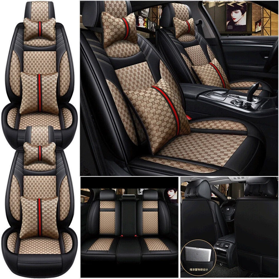 Full Set PU Leather Auto Car Seat Cover 5 Seats Universal Front Rear Protectors Foto 2 de 4