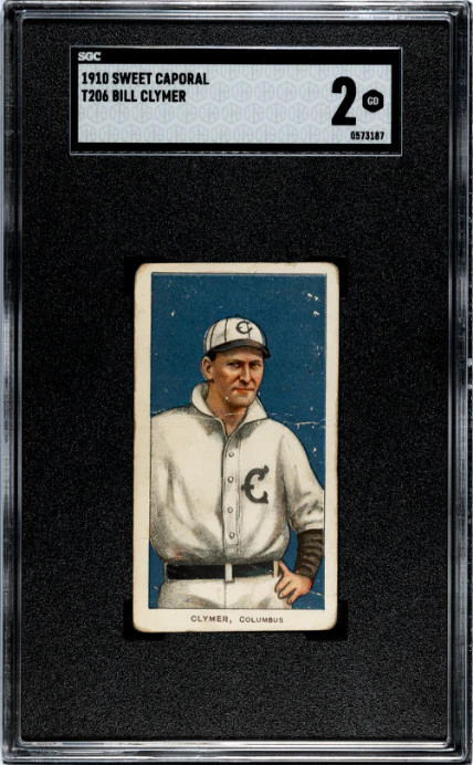 1909 T206 BILL CLYMER NNO GOOD SWEET CAPORAL 350 SGC 2 COLUMBUS SENATORS