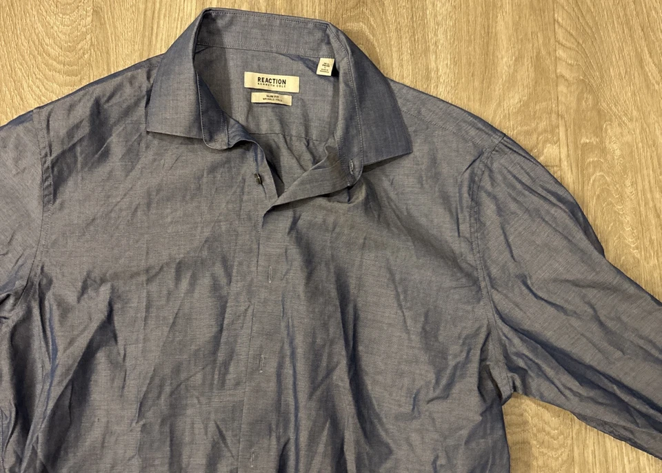 Hombre Azul Manga Larga, Kenneth Cole Reaction Slim Fit 16 1/2 34,35 Indonesia Foto 4 de 4