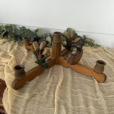 Wood Candlestick Holder Centerpiece Woodland Duck + Cattails cabin rustic table