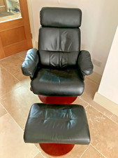 Faux Leather Reclining Swivel Chair And Footstool VGC