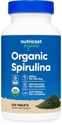 Nutricost Organic Spirulina 500mg, 240 Tablets - Gluten 240 Count (Pack of 1) 