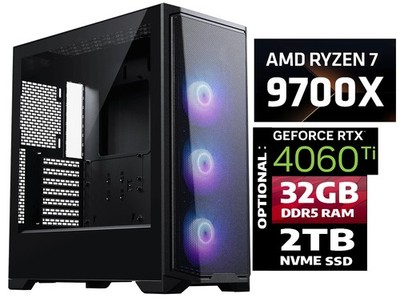 AMD Ryzen 7 9700X, NVIDIA RTX 4060 Ti, 32GB DDR5, 2TB NVMe SSD, RGB Gaming PC