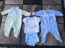 Vintage 1985 Infant Baby Clothing Lot 4 pc NB- 9 Month Outfits Rompers Sleepers