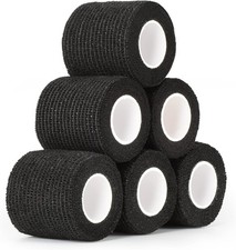 Bandage Wrap - Black Sock Tape - Self Adhesive 2 Inch Rolls, 6 Count