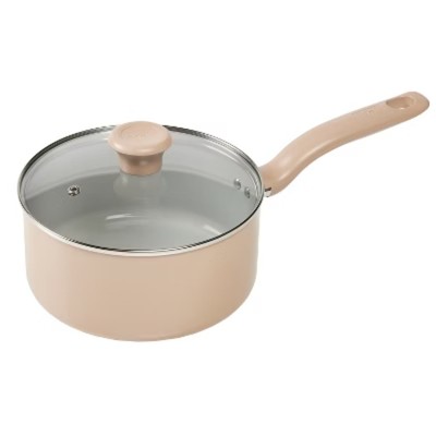 T-Fal 3qt Simply Cook Ceramic Sauce Pan Beige: Tempered Glass Lid, Ergonomic