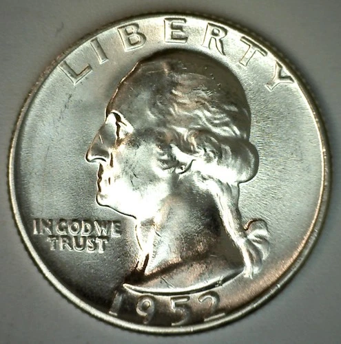 1952 BU Washington Quarter Uncirculated Twenty Five Cents Silver 25c Coin