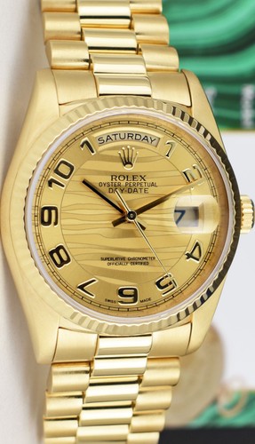 ROLEX - Oro 18kt Data Giorno 36mm President Champagne Quadrante Onda 18238 - SANT BLANC - Foto 8 di 9