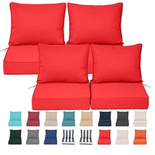 Outdoor Chair Cushions Set of 4 Waterproof Deep Seat Cushion for Patio Furniture