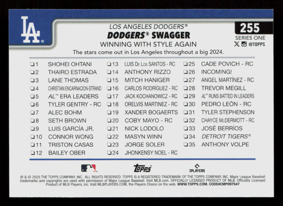【COACH X MLB】カードケース【LA Dodgers  No17】 COACH X MLB】カードケース【LA Dodgers No17】 2025 Topps
