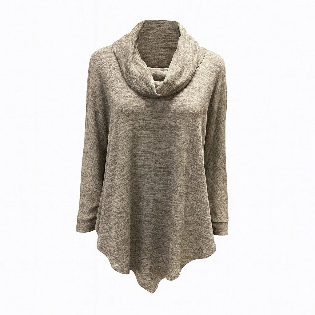 New  Directions  Poncho  Sweater  XL Heather Gray Cowl Neck Knit Top NWT Layer